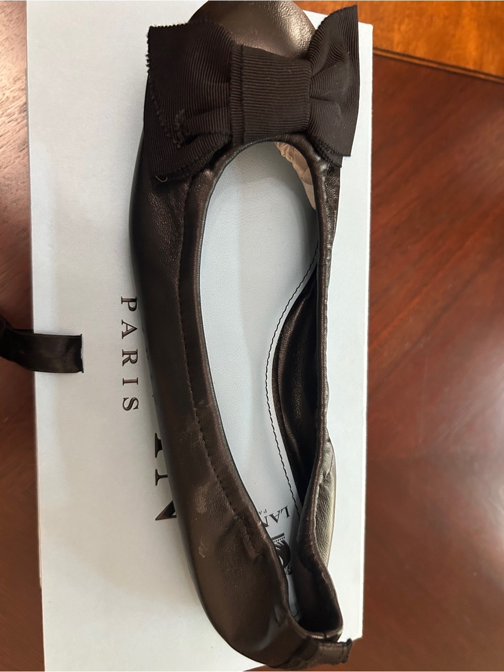NIB Lanvin Paris Black Lambskin Bow Ballet Flats Women’s EU 38.5 Designer Shoes